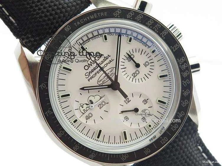 1229 TimelessDesign Speedmaster JHF SS Snoopy Award 45th Anniversary White Dial On Black Nylon Strap 8209